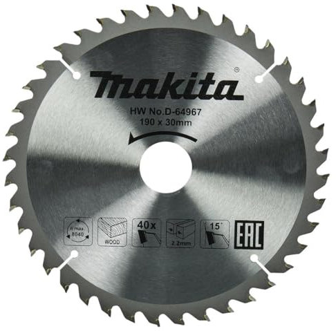Makita D-64967 D-64967-Disco TCT 190/30/40t Madera, Negro