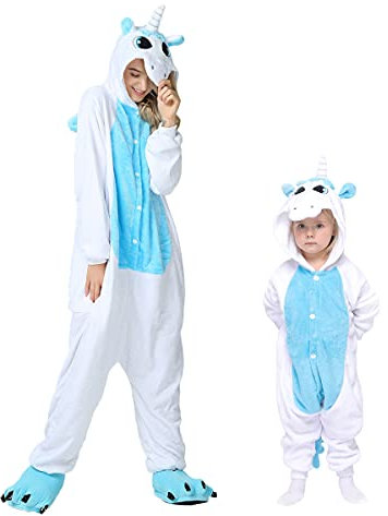 Barrageon Adulte Pyjamas Costume Animal Cosplay Combinaison Chaud Vêtements De Nuit Flanelle Onesie Déguisement À Capuche Drôle Unisexe (Bleu-S)