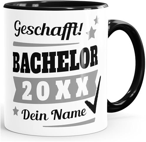 SpecialMe® Tasse Bachelor Abschluss personalisiert mit Namen und Jahr Geschenk Student Studentin Bachelorarbeit Inner-Schwarz Keramik-Tasse