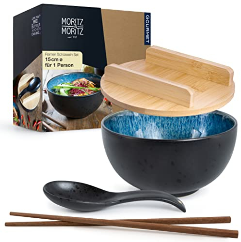 Moritz & Moritz Ramen - Juego de cuenco reactivo para 1 persona (incluye tapa y cuchara), color azul