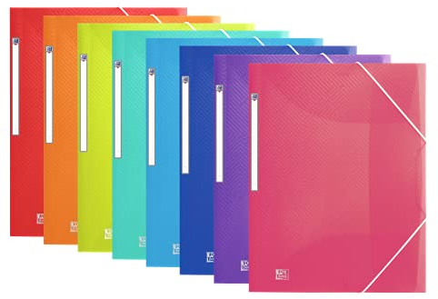 Oxford Eckspannermappe A4, Kunststoff, mit Gummiband, 8 Farben, 10 Stück, Rot, Orange, Anis, Ice Mint, Hellblau, Dunkelblau, Lila, Pink