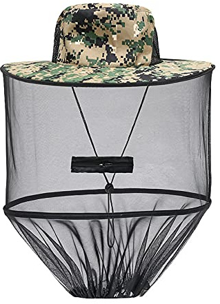 Mosquito Hat with Removable Netting Midge Mosquito Head Net Hat Face Neck Protection Head Cover for Beekeeper Hiking Fishing Camping, Camouflage Green