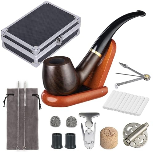 Joyoldelf Tabakpfeife Set & einzig schön Tabakpfeifen Box Tabakpfeife aus Holz mit Pfeifendeckel, Pfeifenständer, Pfeifenputzer und Pfeifenzubehör