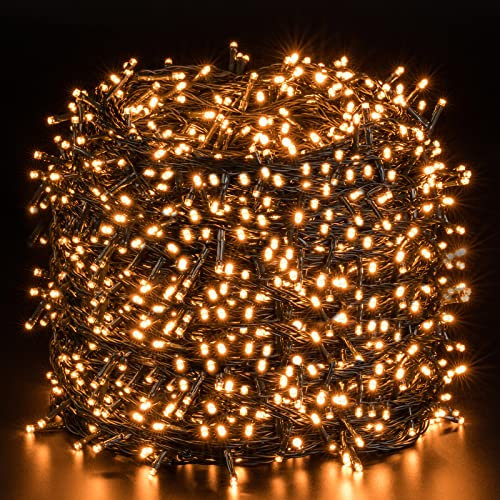 Quntis 100m 1000 Warm White Christmas Tree Lights Mains Powered Low Voltage Waterproof Led Cluster Lights Wonderful Outdoor Xmas Fairy Lights for Garden Patio Decks Balcony Lawn Yard Decorations