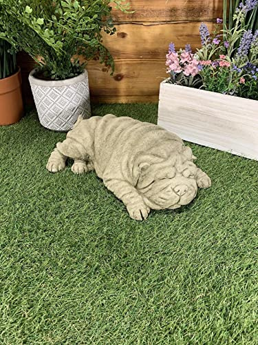 J and L Stone Ornaments STONE GARDEN LAYING SHAR-PEI PUG DOG DETAILED CONCRETE ORNAMENT