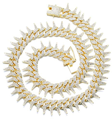 Halukakah Diamant Goldkette für Männer Iced Out,19MM Dornendesign 18k Echtgold Plattiert Halskette 45cm,Voll Cz Diamant Schnitt Zinken-Set,Geschenk für Ihn