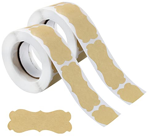 FuninCrea 2 Rolls Kraft Etikett Aufkleber, 500 Stück Geschenk Etikett Aufkleber Urlaub Geschenk Aufkleber, Blanko Aufkleber Geeignet für Haushaltswaren Klassifizierung, Geschenkverpackungen (Braun)