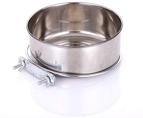 Bol à suspendre pour animal domestique en acier inoxydable avec 2 supports de boulons, gamelle à eau pour chien, chat, perroquet, oiseau (16 x 6 cm)