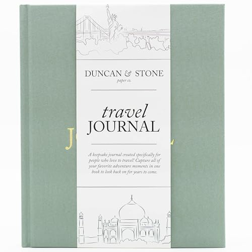 Reisetagebuch von Duncan & Stone – Salbeigrün,Reiseplaner für beste Freundin Geschenk,Abenteuerbuch für Paare oder Freund,Weltreise Notizbuch für Damen bzw. Herren Reisende