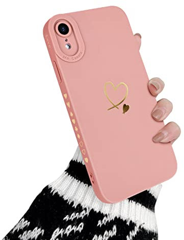 Newseego Case Compatible with iPhone XR Fashion Gold Love-Heart Pattern Design Flexible Soft Liquid Silicone Phone Cover Shockproof Protective Case with All-inclusive Lens for iPhone XR