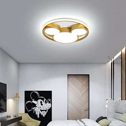 LED Goldene Deckenlampe Kinderzimmer Schlafzimmer Lampe Fernbedienung Dimmbar Babyzimmer Deckenleuchte Ø45cm Cartoon Kreativ Micky Rund Deckenbeleuchtung für Modern Junge Mädchen Kinder Wandleuchte