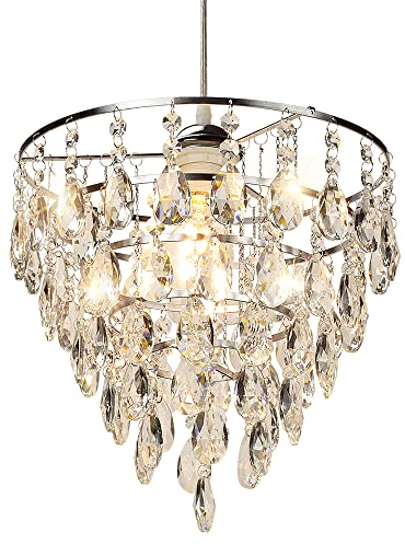 Depuley Moderner Kronleuchter Kristall,LED Pendelleuchte Höhenverstellbar Chrom,E27 Max. 60W Hängelampe, LED Pendelleuchte K9 Kristall Lüster für Esszimmer Schlafzimmer Wohnzimmer Foyer, ohne Birne