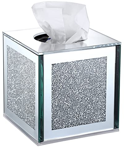 BTSKY Scatola di fazzoletti in vetro scintillante con diamanti schiacciati in cristallo per la decorazione domestica, porta tovaglioli da tavolo quadrato