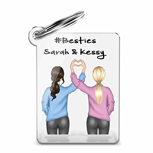 Schlüsselanhänger Beste Freundin - Besties mit personalisierten Clipart Figuren | Anhänger für Freundinnen Schwester mit Bild von Hinten - Versch. Haare & Kleidung! Freunde BFF Freundschaft