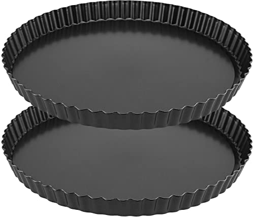 ZEONHEI 2 Stücke 28.5cm Tarteform mit Hebeboden, Tarte Form, Quicheform, Quiche Backform mit Antihaftbeschichtung, Obstkuchenform für Küche, Esszimmer, Party, Schwarz