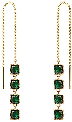 Kette Einfädler Ohrringe Grün CZ Kristall Einfädler Ohrringe Smaragd Ohrringe Gold Lange Einfädler Ohrringe