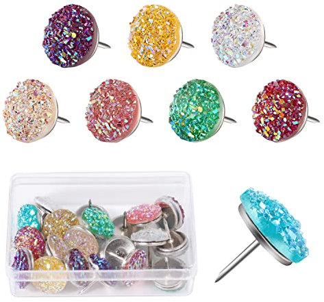 30stk Glänzend Stecknadeln Diamant, Funkeln Stecknadeln Strass Bling Reißnägel Bling Push Pins für Korktafel Schwarzes Brett Zuhause Büro Dekore (Mehrere Farben)
