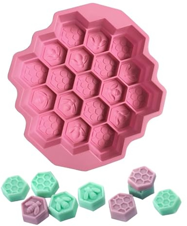 KOMUNJ Wabenform Silikon Eiswürfelformen Icing Silikonform Honig, 19 Waben, aus Silikon, Bienenwaben, für Seife, Bienenenwachs, Eis, Gelee, Schokolade, Kuchen, Fondant, Dekoration