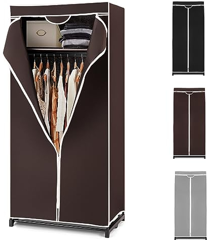 Faltbarer Stoffschrank mit Staubabdeckung, platzsparender Schrank für kleines Zimmer, zusammenklappbarer Kleiderschrank mit Reißverschluss für Schlafzimmer, Badezimmer, Wohnzimmer, 74x50x172cm (Braun)