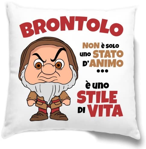 regalo divertente per lui e per lei Federa Cuscino brontolo sette nani. Idea arredo casa di natale e per compleanno donna uomo (40x40)