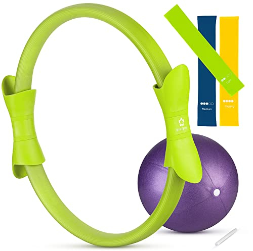 BINIBINI® Pilates Ring Set mit Pilates Ball und Fitnessbändern - 5-teiliges Sport- und Fitnessset für Zuhause - Yoga Ball und 3X Terra Band inklusive