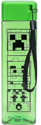 Paladone Minecraft Botella de agua de plástico cuadrada de viaje con correa para la muñeca, regalo para niños, 500 ml