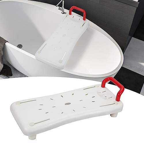 Cecaylie Badewannensitz Senioren, Badewannenbrett zum Sitzen, Sitzbrett für Badewanne mit Rot Griff, Brett für Wannensitz Plastik, Stuhl für Badezimmer Ältere, Kunststoff, Weiß, Tragkraft 150 kg