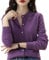Cardigan da donna in cashmere girocollo per primavera, autunno, inverno, maniche lunghe, tinta unita, morbido, lilla/viola, L
