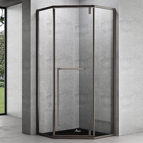 Mai & Mai Fünfeck-Duschkabine 100x100 cm Duschwand Echtglas 8mm ESG-Sicherheitsglas Edelstahl-Türrahmen Duschabtrennung ebenerdige Montage Ravenna68K