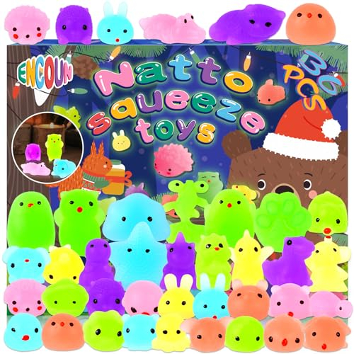 ENCOUN 36 Stück Mochi Squishy, Squishy Kawaii Set, Leuchtend Squishy Set Anti Stress Spielzeug, Mini Tiere Mochi Squishy, für Partygeschenke Weihnachten, Geburtstag Geschenk für Kinder