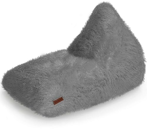 Green Bean Sitzsack Felloptik Indoor 150x100x100cm mit 220 Liter EPS-Perlen Füllung - Kuschelig Weich Waschbar - Drinnen Stoff Bodenkissen Liegekissen Sitzkissen Grau