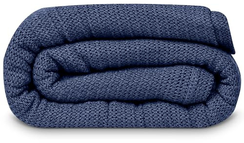 Linteum Decke aus 100 % Baumwolle, offenzellig, Leno-Gewebe, atmungsaktiv, für alle Jahreszeiten, Queensize, 90 x 90 cm, Marineblau