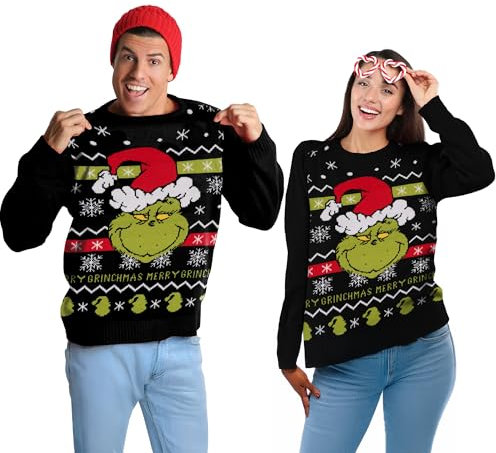 United Labels Grinch Weihnachtspullover Unisex, Schwarz, XL, Winter Strickpullover, Pullover für Herren und Damen