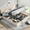 KOMHTOM Bett mit Bettkasten, 160 x 200 cm mit höhenverstellbarem Kopf, hydraulisch, gepolsterter Doppelbettrahmen mit Unterbettaufbewahrung, Lattenrost aus Holz (ohne Matratze) (Beige, 160 x 200 cm)
