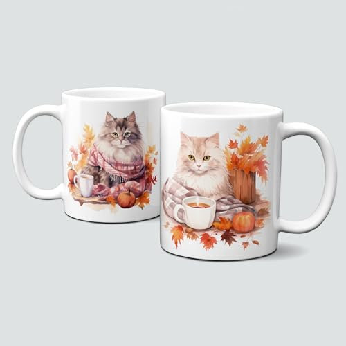 online-hut - Tasse - Kaffeebecher - Katzentasse - Katzen/Kürbis - Herbst/Winter - LT-201