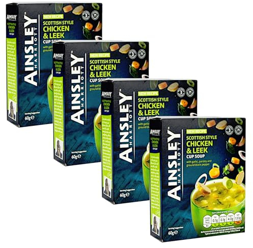 Scottish Style Cuppa Soup 4 Box Bundle - with Ainsley Harriot Chicken and Leek 12 Sachets Total - Low Fat Low Calorie