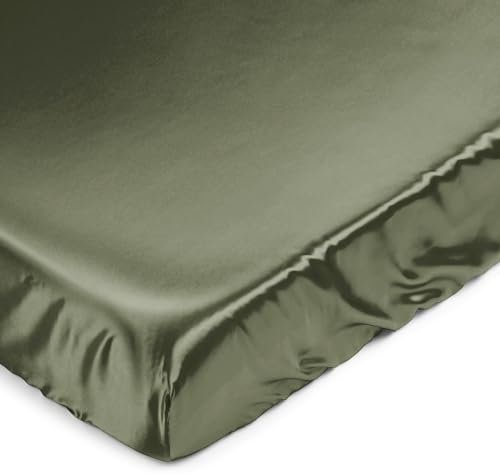 Sweet Jojo Designs Satin-Spannbetttuch für Jungen und Mädchen, geschlechtsneutral, für Babybett, Neugeborene, Kinderzimmer, Kleinkind, Schlafzimmer, Standardmatratze, solide, Jägerwald-Olivgrün, für