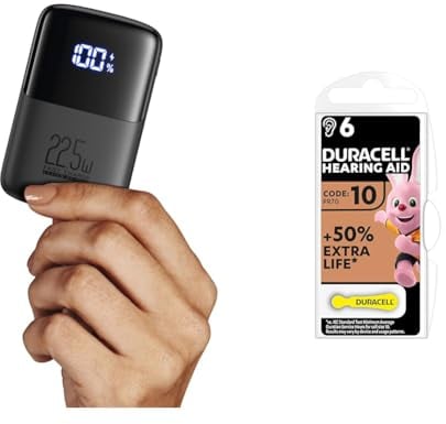 INIU Power Bank, 22.5W Fast Charging 10000mAh PowerBank Klein Aber Stark & Duracell Hörgerätebatterien Größe 10, 6er Pack