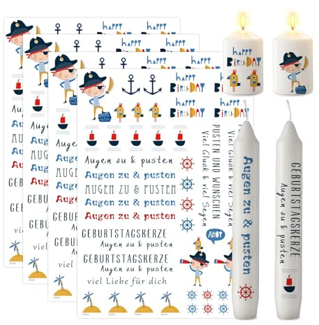 ALLAVA 4 Stück Kerzentattoos Geburtstag, Wasserschiebefolie Kerzen, Kerzensticker Kerzenfolie, Kerzen Tattoo Happy Birthday für Kerze Tasse DIY Geschenk, Kerzen Dekorieren, Kerzensprüche (C)