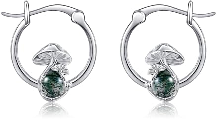 Pilz Creolen Ohrringe 925 Sterling Silber Moosachat Pilz Muttertag Schmuck Geschenk für Damen