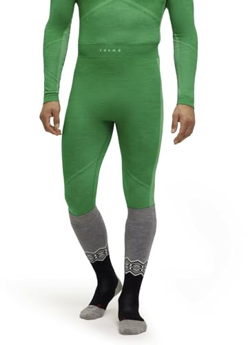 FALKE Men's Wool-Tech 3/4 M TI Functional Yarn Quick Dry 1 Piece Base Layer Bottom, Green (Grassgreen 7014) - Trend, XL
