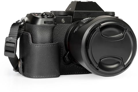 MegaGear Genuine Leather Half Camera Case for Fujifilm X-S20 - Stylish and Protective Digital Photography Bag (Black)