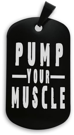 Lauthings Pump Your Muscle Workout Keychain Military Style Dog Tag Black Stainless Steel Pin Keyring