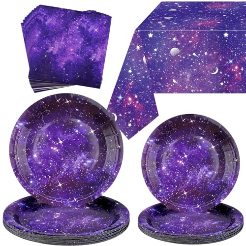 Lilwemen Galaxy Theme Party Decorations, Space Galaxy Birthday Party Supplies, Including Plates, Napkins, Tablecloth, Serves 20