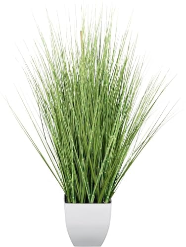 CREATIV green großer künstlicher Grasbusch 77cm im weißen Kunststofftopf I naturgetreues Wildgras im Topf I Pampasgras für Innen I hochwertige & dekorative Dekopflanze I Sichtschutz Indoor