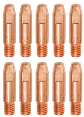 RYXZEN 10 Stück 0.9MM Kupfer Kontaktspitze Schweißdüsen Stromdüse M6 0.0354 Zoll Schweissgerät Schweißzubehör Verschleißteile Set für 24KD MB24 MIG MAG Schweißbrenner