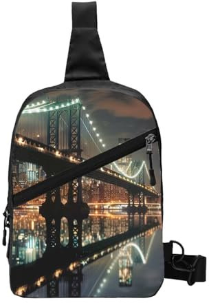 JCVOTREL New York Manhattan Bridge Night bedruckte faltbare Reise-Brusttasche, Crossbody-Sling-Rucksack für Damen und Herren, Mehrzweck-Umhängetasche, Schwarz , Einheitsgröße