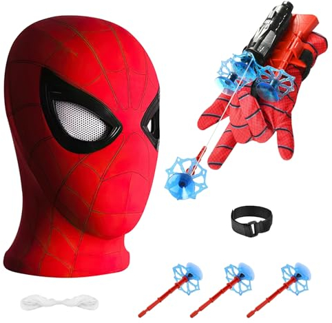 Niumowang Launcher Handschuh, Handgelenk Spielzeug Set, Karneval Maske, Hero Handschuhe, Cosplay Masken für Kinder Erwachsene, Cosplay Glove Launcher, Kinder Geschenk (Rot)