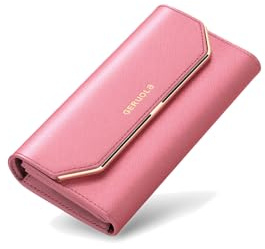 PORRASSO Portefeuille Femme Cuir Porte-Monnaie avec Blocage Anti RFID Grande Porte Monnaie Mode Portefeuille Longue Wallet Rose
