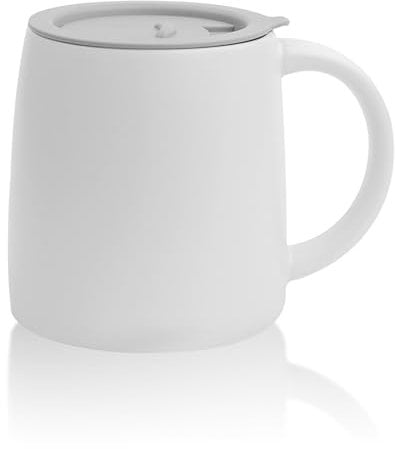 LINVIA Classic Mug, 14 oz Large Coffee Mug with Handle, Ceramic Porcelain Tea Cup, Smooth Matte (Sliding Lid, White)